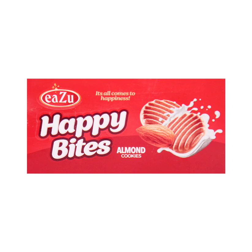 0735745839331_44aa6ea0-24bc-4fb1-853e-791c1ad8bfb1 EAZU HAPPY BITES ALMOND COOKIES 90 GM - Image 1