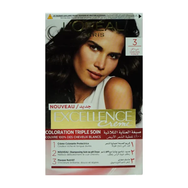 LOREAL EXCELLENCE CREME DARK CHESTNUT BROWN 3 PC