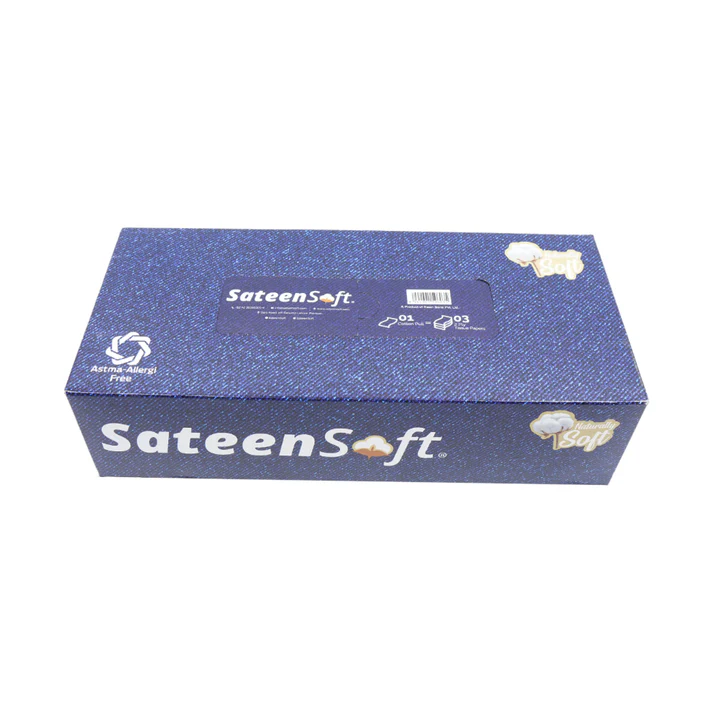8964001596035_1 SATEENSOFT VOGUE BLUE PREMIUM COTTON DRY TISSUE WIPES BOX 70 - Image 1