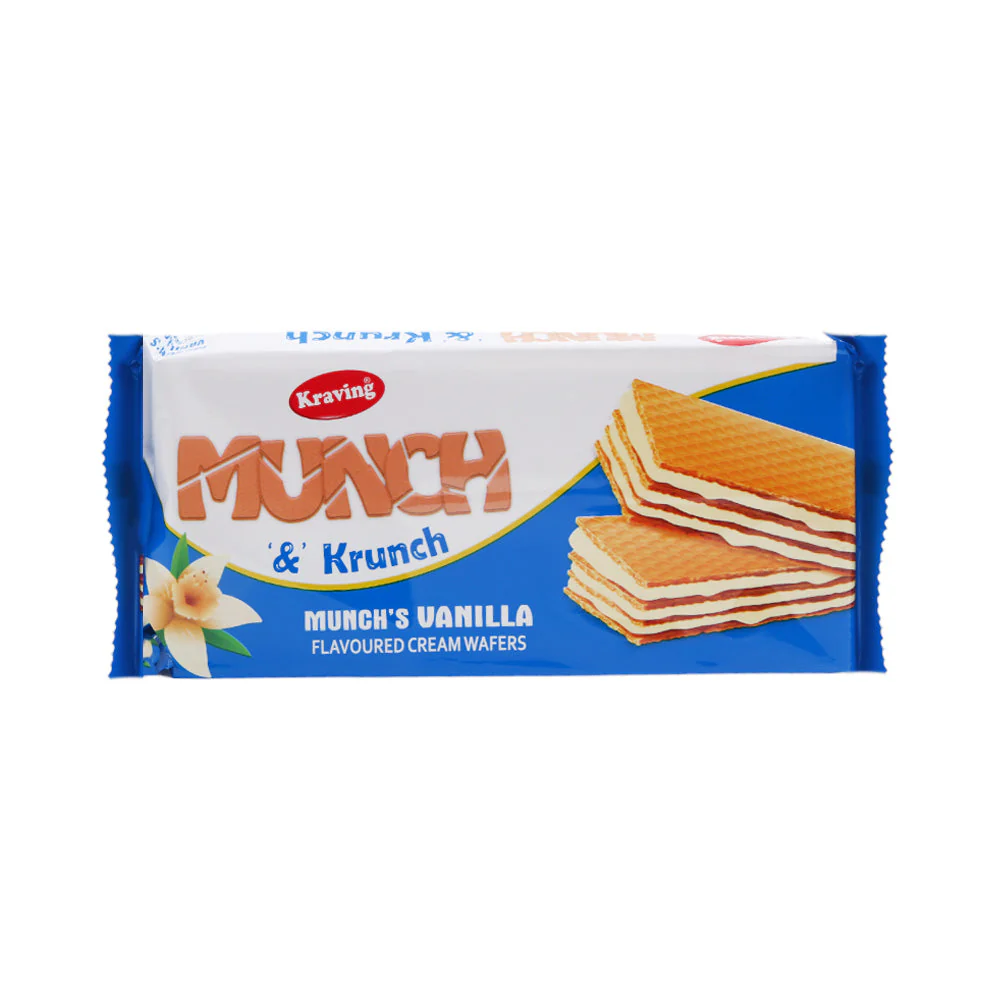 8964002474318_6f5b6527-f6a4-4410-9ff2-0eb20b948a80 KRAVING MUNCH WAFER VANILLA 75GM - Image 1