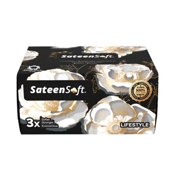 SATEENSOFT LIFESTYLE BLACK PREMIUM COTTON DRY TISSUE WIPES ROLL