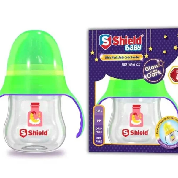 SHIELD BABY WIDE NECK ANTI-COLIC GLOW DARK FEEDER 180ML