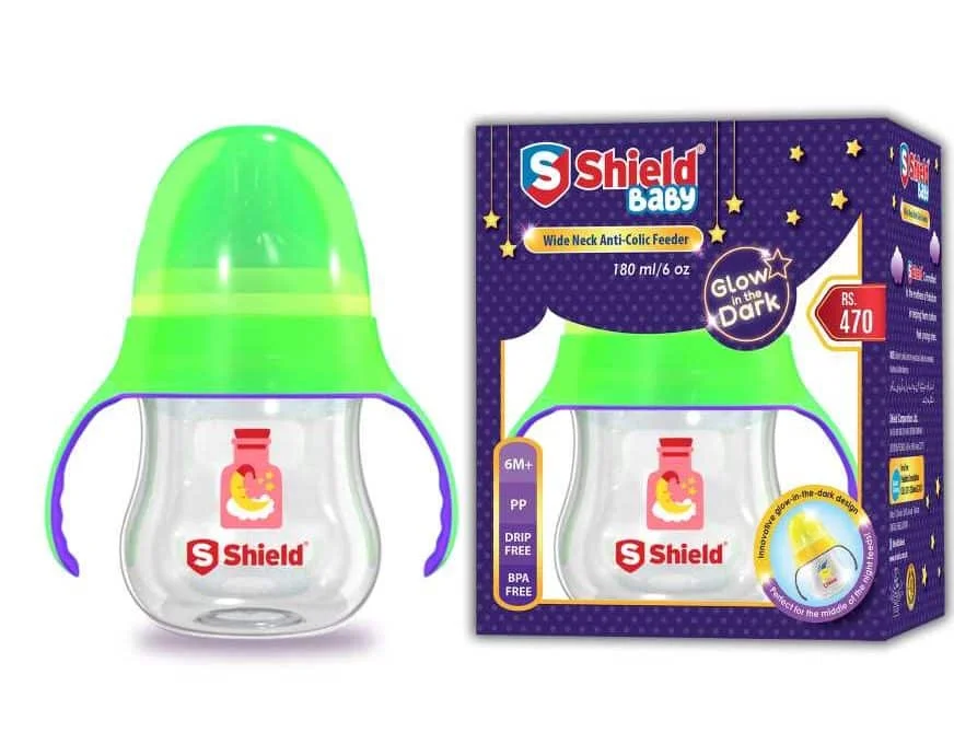 SHIELD-BABY-GLOW-IN-DARK-FEDER-180ML-e1641962888631 SHIELD BABY WIDE NECK ANTI-COLIC GLOW DARK FEEDER 180ML - Image 1