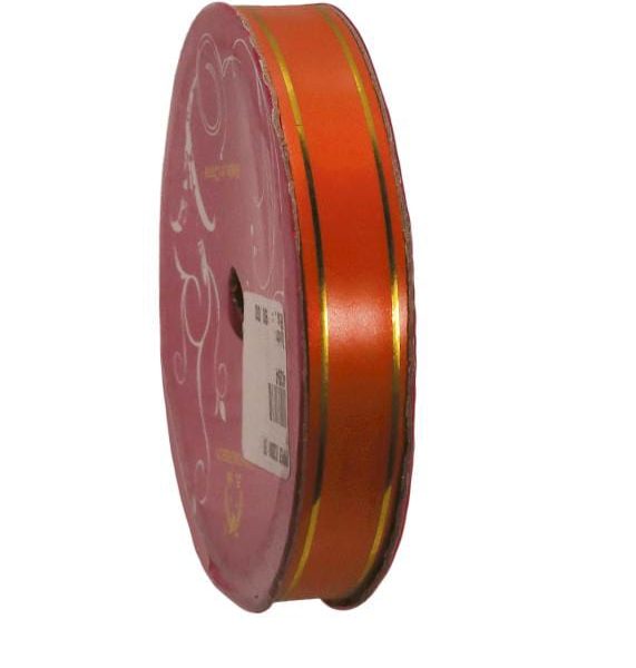 RIBBON ORANGE WITH GOLD LINE 1 INCH